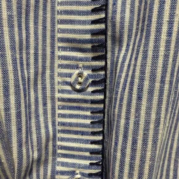 Calypso St Barth Medium Linen Smocked Top White Blue Beachy Nautical Preppy - Picture 6 of 14